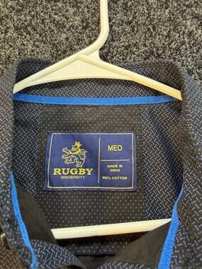 Rugby University Mens Medium Shirt Blue Geometric Cotton Short Sleeve